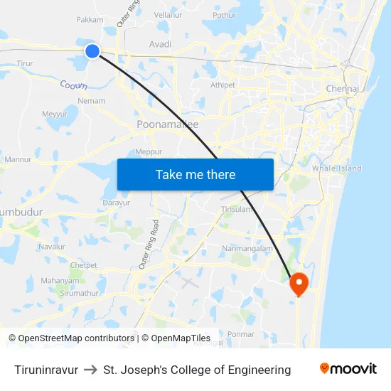 Tiruninravur to St. Joseph's College of Engineering map