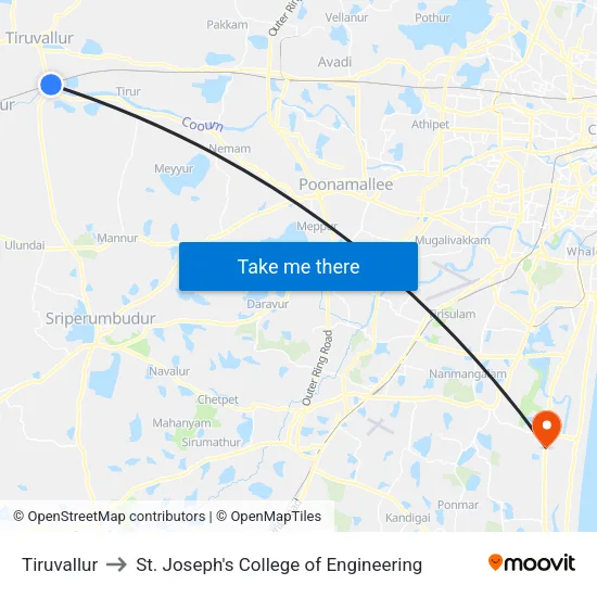 Tiruvallur to St. Joseph's College of Engineering map