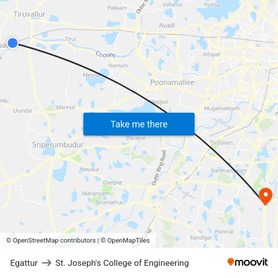 Egattur to St. Joseph's College of Engineering map