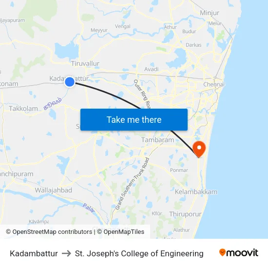 Kadambattur to St. Joseph's College of Engineering map