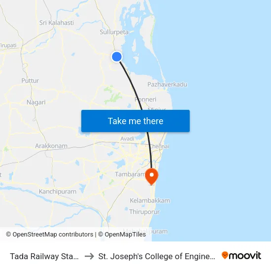 Tada Railway Station to St. Joseph's College of Engineering map