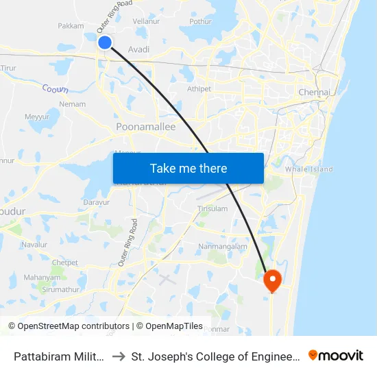Pattabiram Military to St. Joseph's College of Engineering map