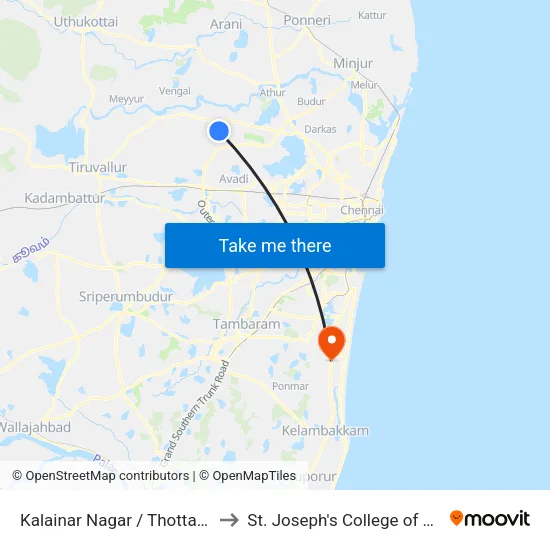 Kalainar Nagar / Thottakadu Theru to St. Joseph's College of Engineering map