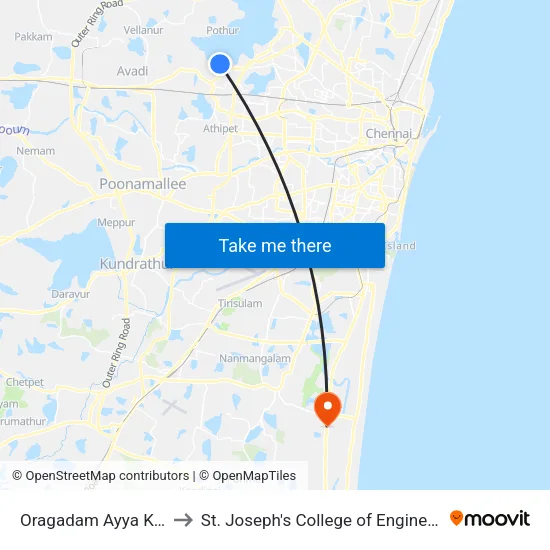 Oragadam Ayya Kovil to St. Joseph's College of Engineering map