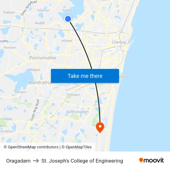 Oragadam to St. Joseph's College of Engineering map