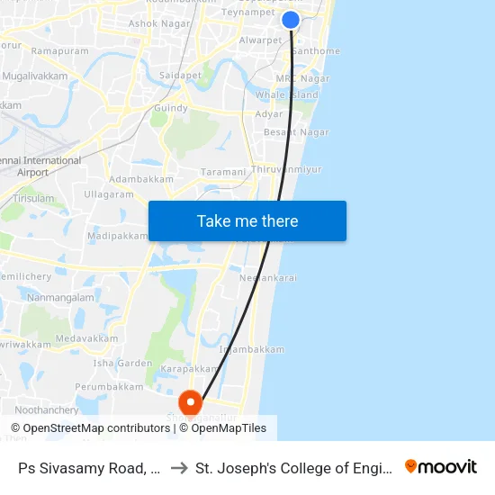 Ps Sivasamy Road, 95-54 to St. Joseph's College of Engineering map