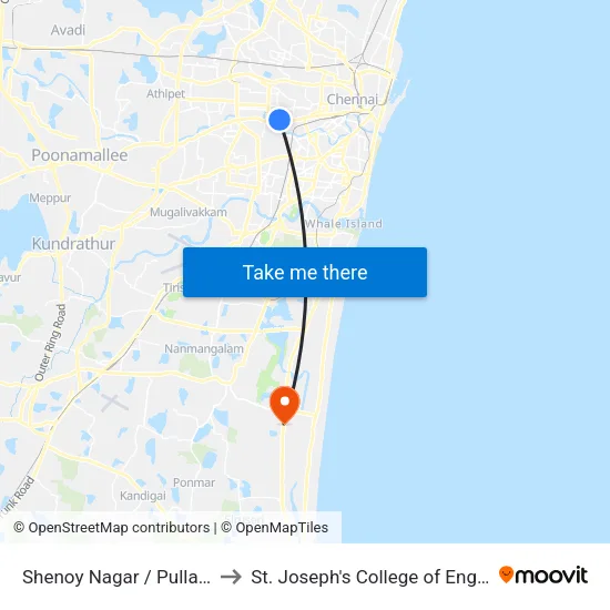 Shenoy Nagar / Pulla Avenu to St. Joseph's College of Engineering map