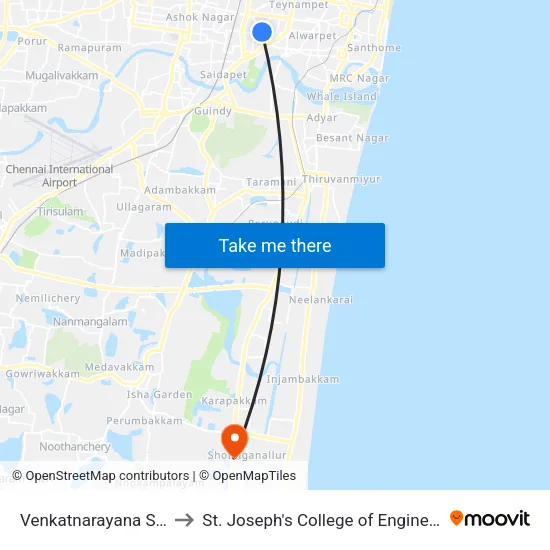 Venkatnarayana Salai to St. Joseph's College of Engineering map