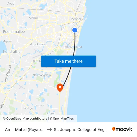 Amir Mahal (Royapettah) to St. Joseph's College of Engineering map