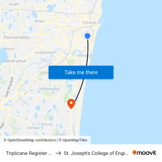 Triplicane Register Office to St. Joseph's College of Engineering map