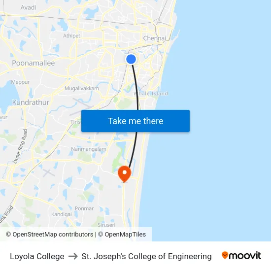 Loyola College to St. Joseph's College of Engineering map