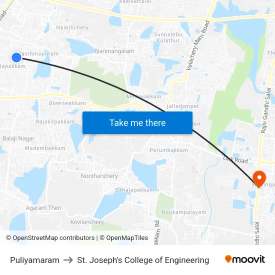 Puliyamaram to St. Joseph's College of Engineering map