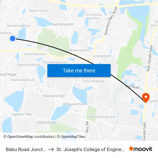 Babu Road Junction to St. Joseph's College of Engineering map
