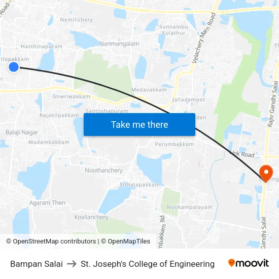 Bampan Salai to St. Joseph's College of Engineering map