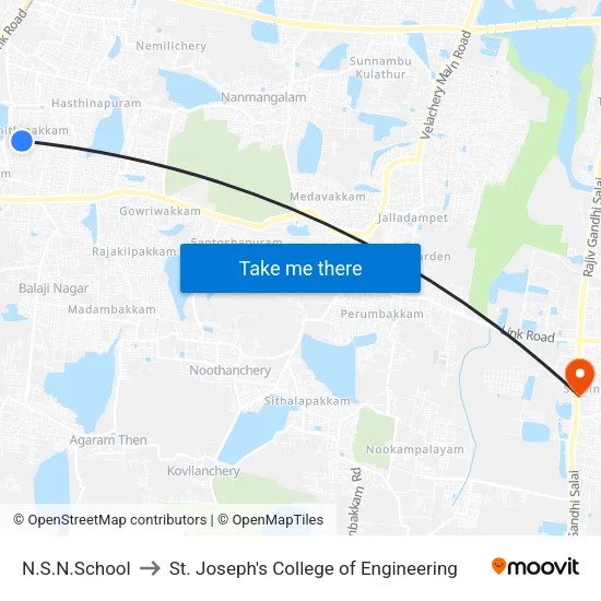 N.S.N.School to St. Joseph's College of Engineering map