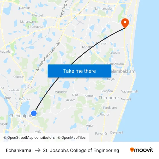 Echankarnai to St. Joseph's College of Engineering map