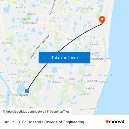 Anjur to St. Joseph's College of Engineering map