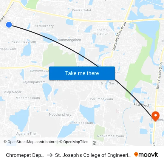 Chromepet Depot to St. Joseph's College of Engineering map