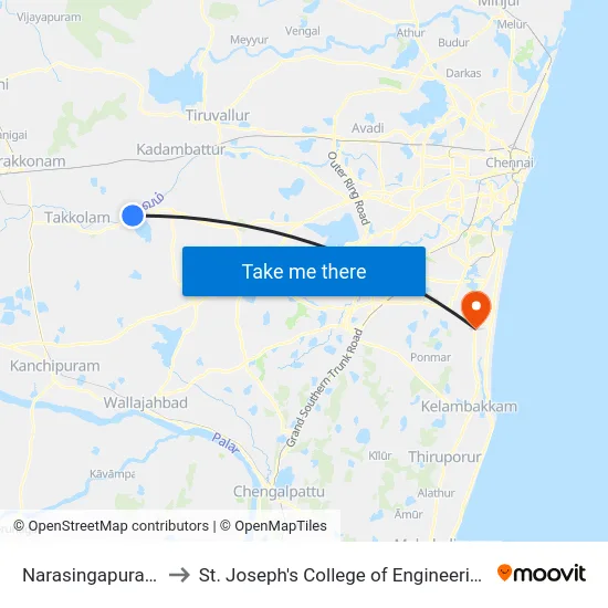 Narasingapuram to St. Joseph's College of Engineering map