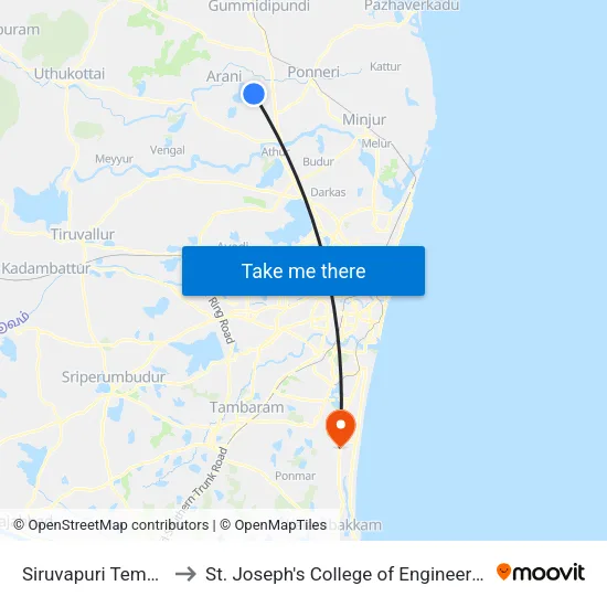 Siruvapuri Temple to St. Joseph's College of Engineering map