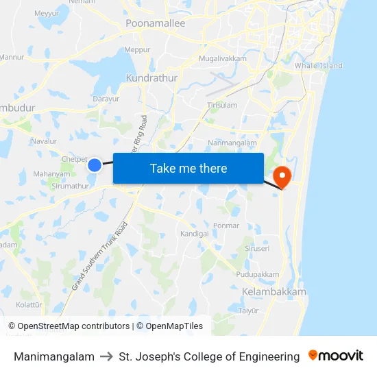 Manimangalam to St. Joseph's College of Engineering map