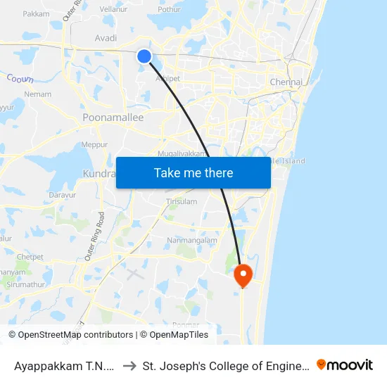 Ayappakkam T.N.H.B. to St. Joseph's College of Engineering map