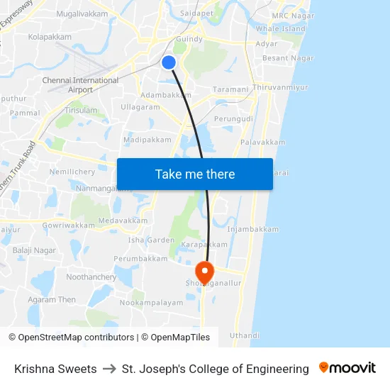 Krishna Sweets to St. Joseph's College of Engineering map