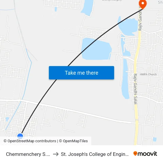 Chemmenchery S.C.B. to St. Joseph's College of Engineering map