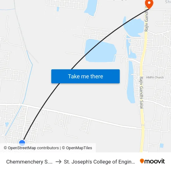 Chemmenchery S.C.B. to St. Joseph's College of Engineering map
