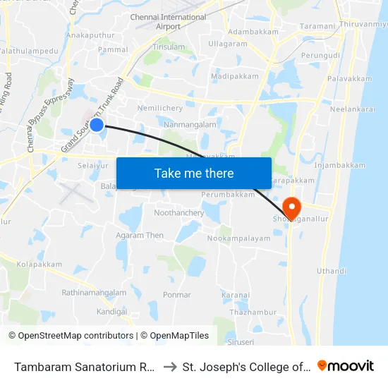 Tambaram Sanatorium Railway Station to St. Joseph's College of Engineering map
