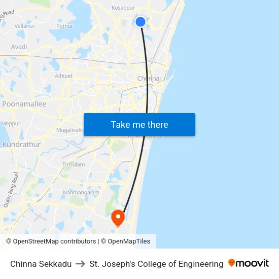 Chinna Sekkadu to St. Joseph's College of Engineering map