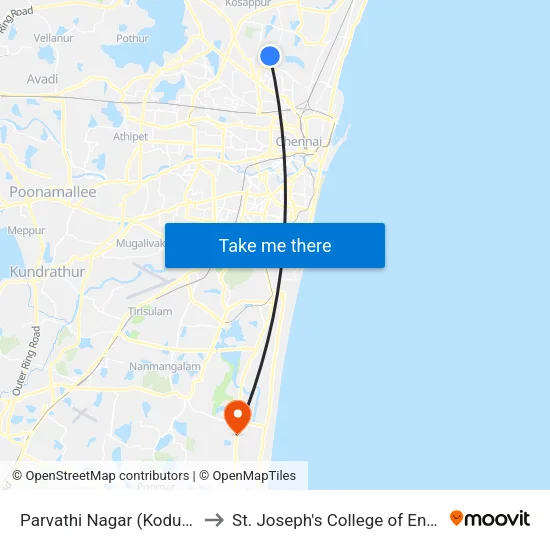 Parvathi Nagar (Kodungaiyur) to St. Joseph's College of Engineering map