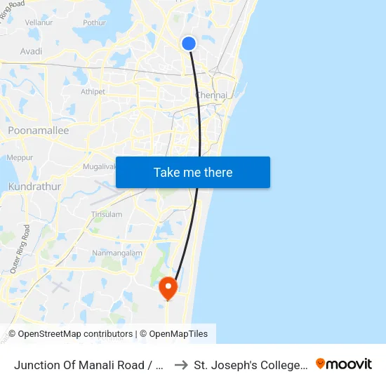 Junction Of Manali Road / Chinna Kodungaiyur to St. Joseph's College of Engineering map