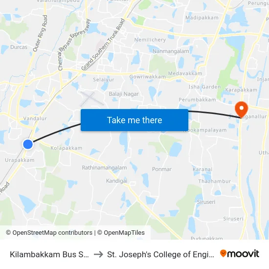 Kilambakkam Bus Station to St. Joseph's College of Engineering map