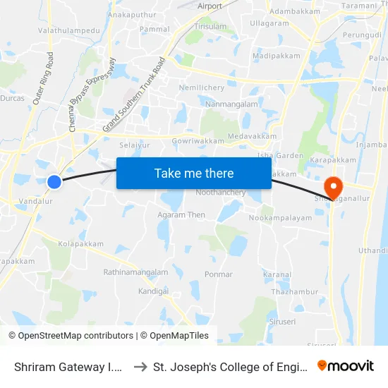 Shriram Gateway I.T Park to St. Joseph's College of Engineering map