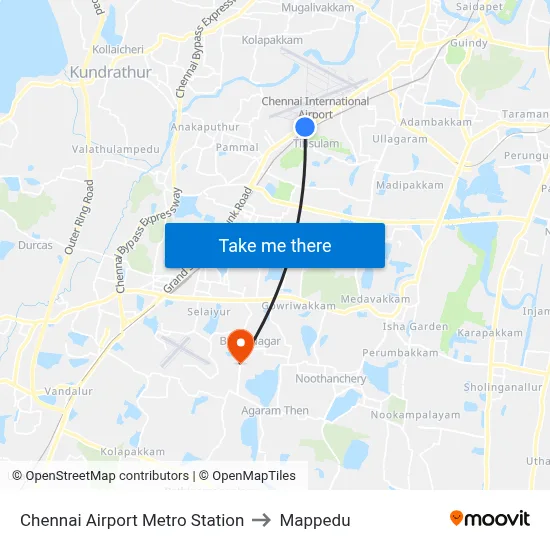 Chennai Airport Metro Station to Mappedu map