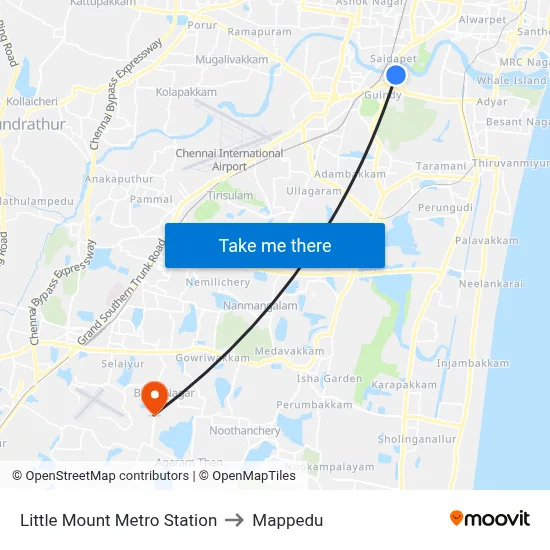 Little Mount Metro Station to Mappedu map