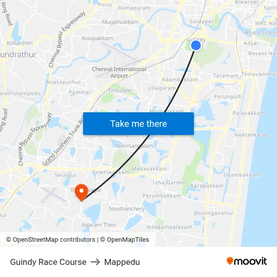Guindy Race Course to Mappedu map