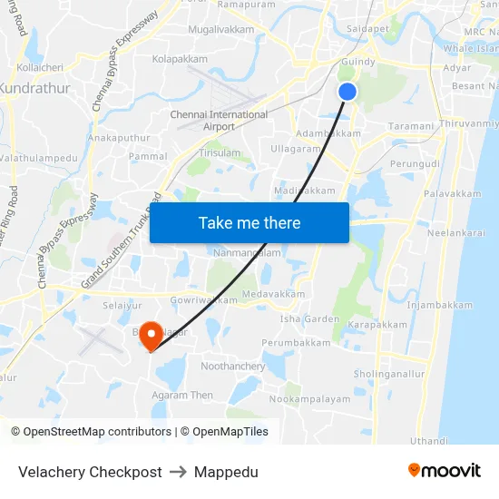 Velachery Checkpost to Mappedu map
