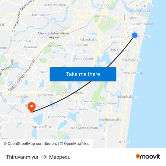 Thiruvanmiyur to Mappedu map