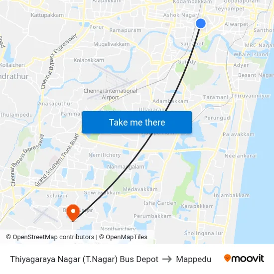 Thiyagaraya Nagar (T.Nagar) Bus Depot to Mappedu map