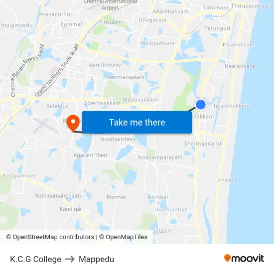 K.C.G College to Mappedu map