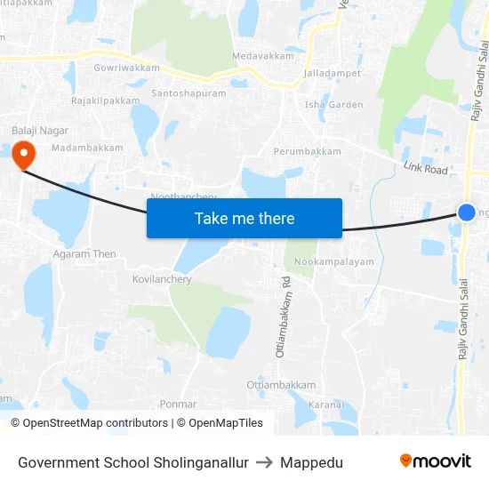Government School Sholinganallur to Mappedu map