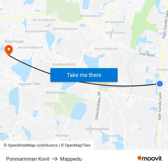 Ponniamman Kovil to Mappedu map