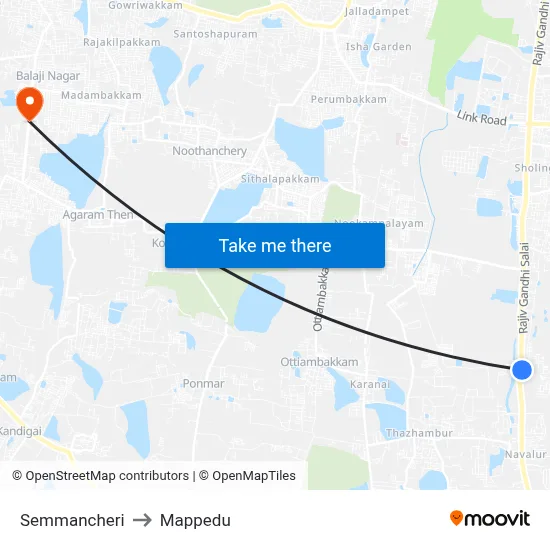 Semmancheri to Mappedu map