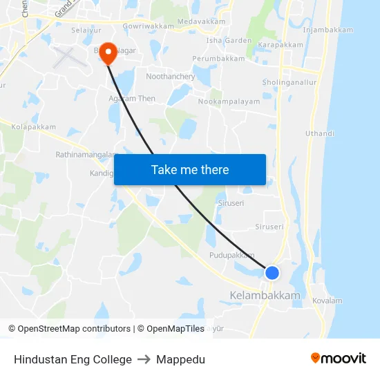 Hindustan Eng College to Mappedu map