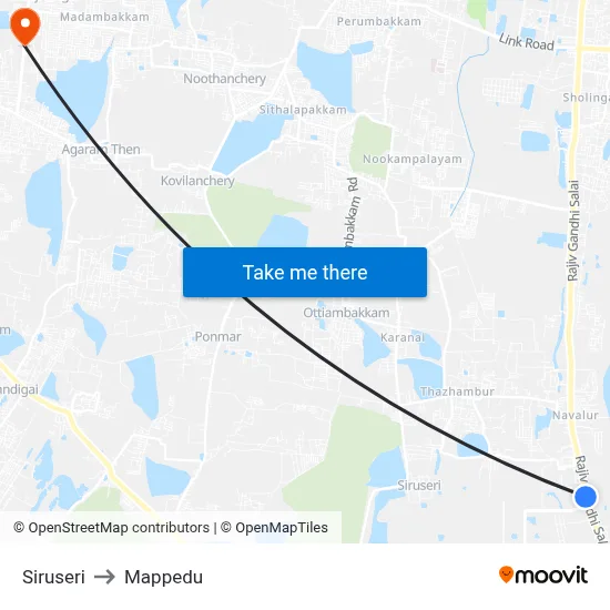 Siruseri to Mappedu map