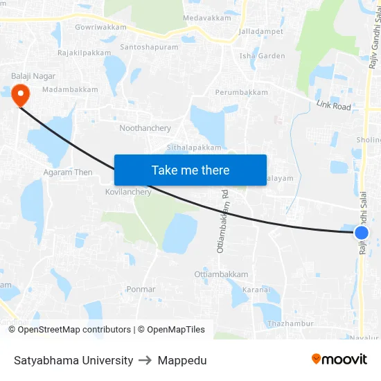 Satyabhama University to Mappedu map