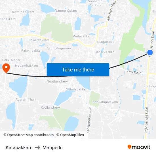 Karapakkam to Mappedu map