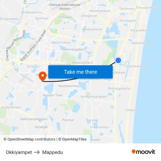 Okkiyampet to Mappedu map